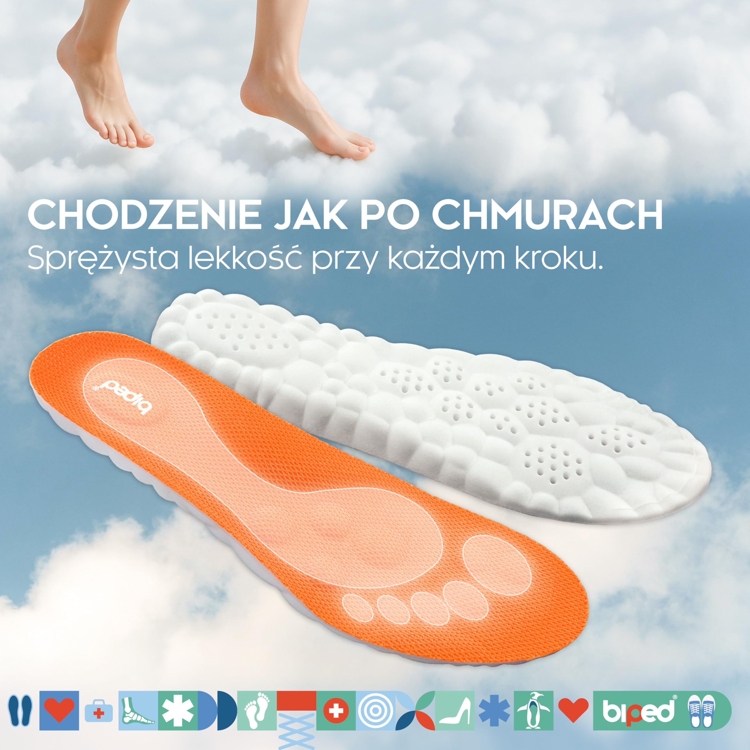 biped wkładki Cloud wyjątkowo miękkie do sportu, codziennego użytku i butów roboczych – Ortopedyczne amortyzujące wkładki z poduszką piętową – Pianka masująca z2938(orange,36-38)