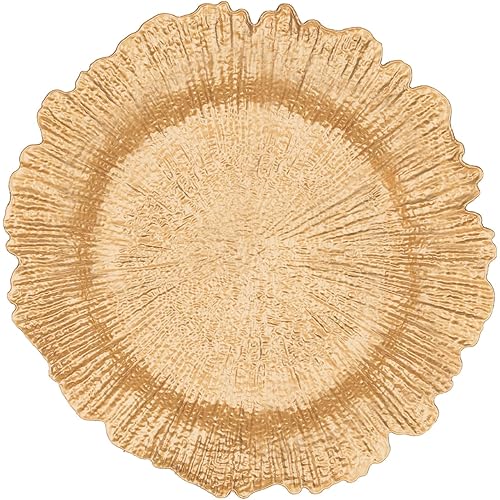 Gifturbo 13" Gold Charger Plates,Set of 6 Round Reef Chargers for Dinner Plates, Plastic Decorative Plate Chargers for Wedding,Party,Event,Decoration, Charger Plate for Table Setting