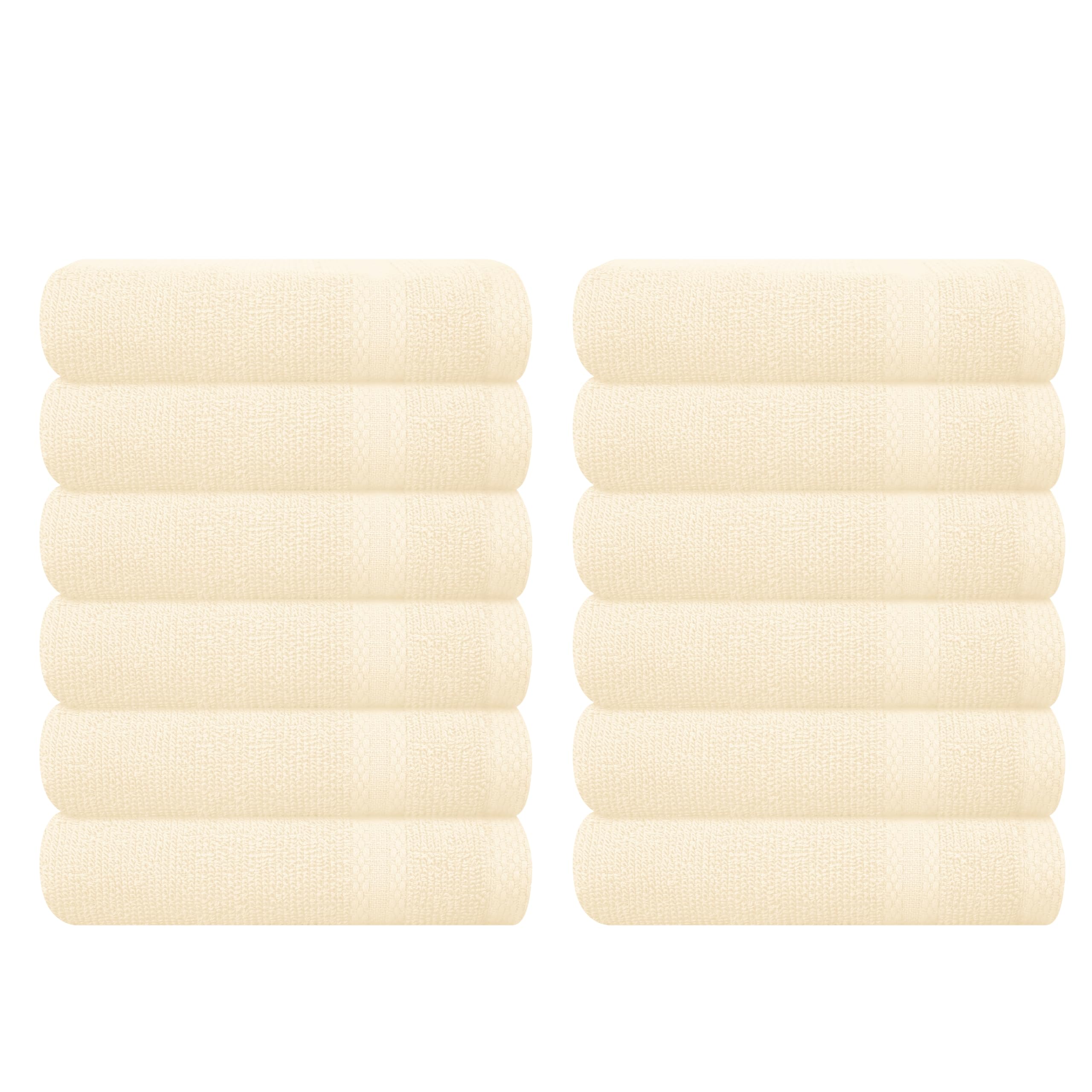 GLAMBURG Ultra Soft 12-piece Washcloths Set 13x13-100% Ringspun Cotton - Durable &amp; Highly Absorbent Face Towels - Ideal for use in Bathroom, Kitchen, Gym, Spa &amp; General Cleaning - Ivory