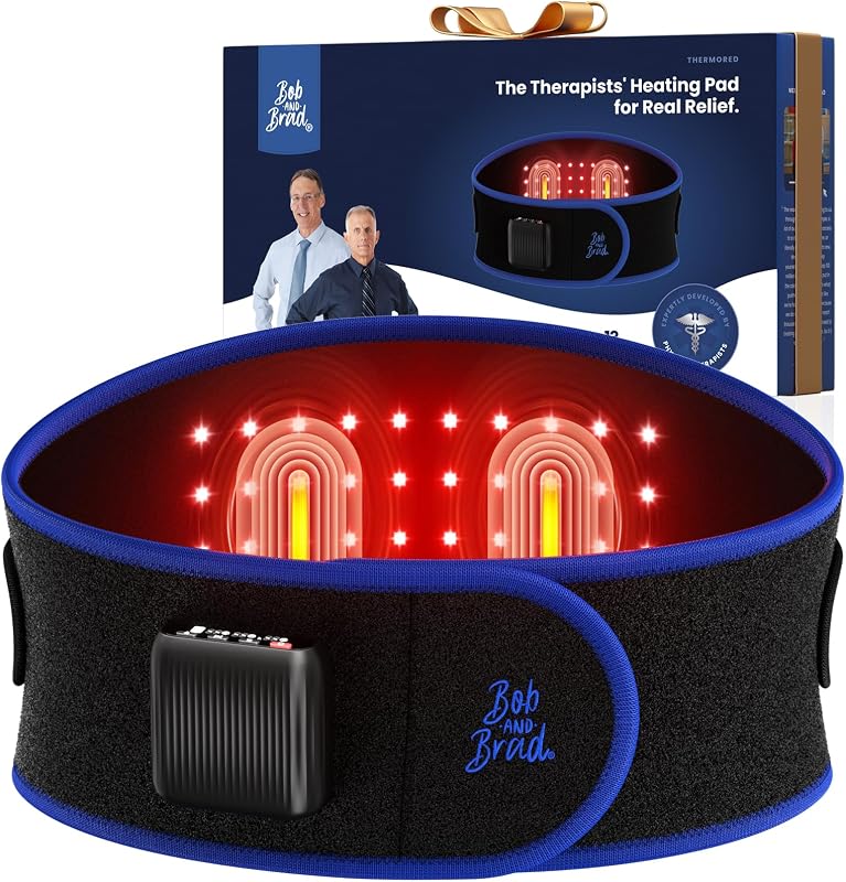 ThermoRed Heating Pad Belt Massager for Lower Back Red Light | FSA Cordless Wearable Near Infrared Heat & Red Light Lumbar Back Wrap with Adjustable Vibration HSA Eligible, Gift for Family