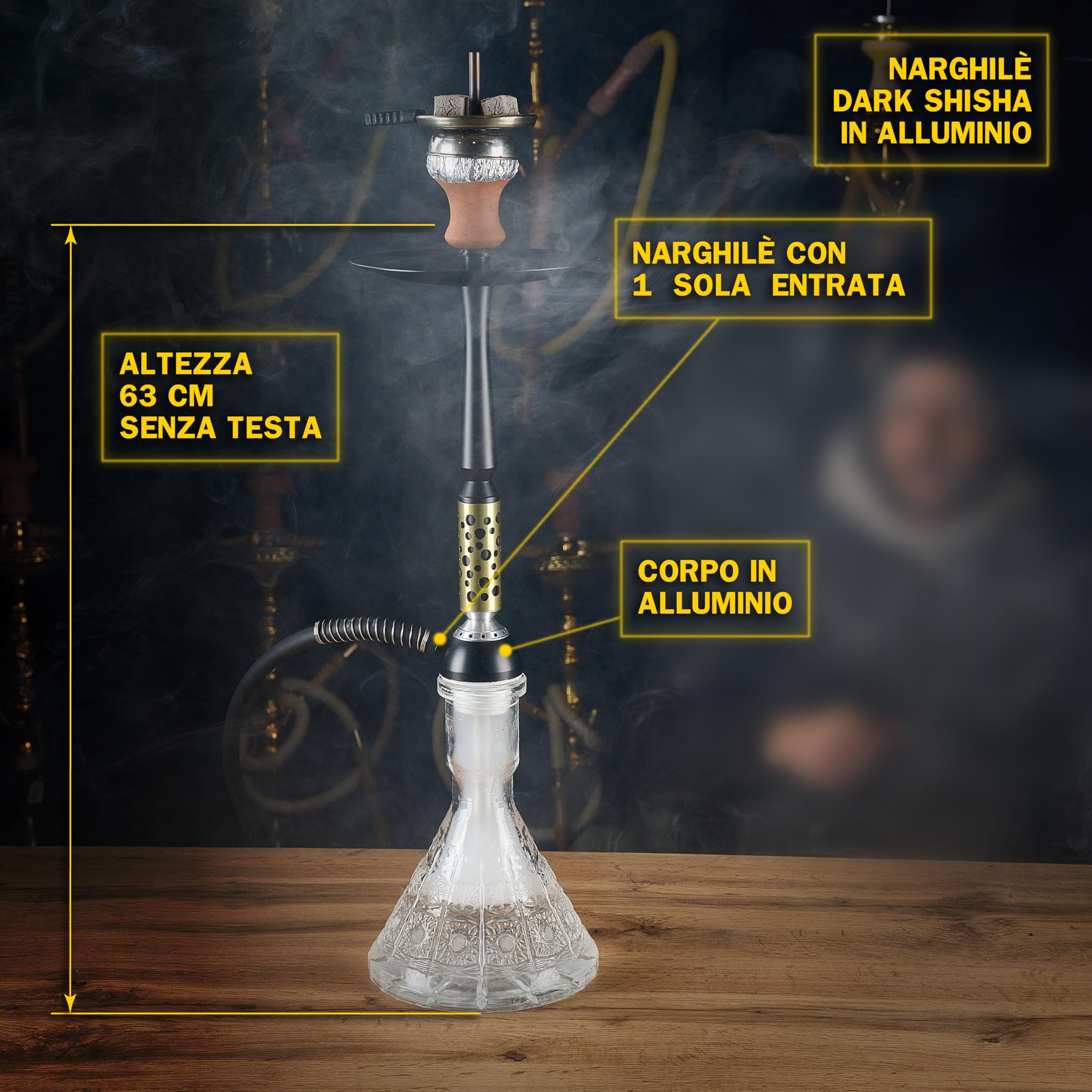 Dark Shisha Cachimba Nova 60 cm con Hornillo Eléctrico 1000W | Cachimba de Aluminio Negro con Cazoleta de Barro, Chimenea Metálica, Manguera de Silicona y Accesorios Completos