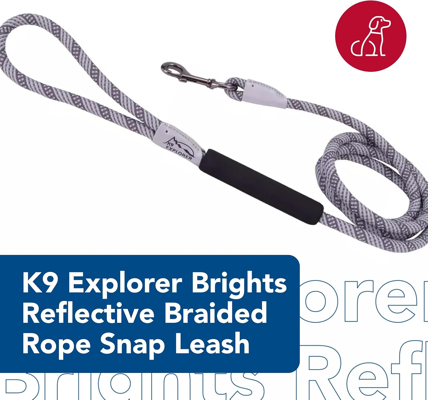 Coastal - K-9 Explorer - Brights Reflective Braided Rope Snap Leash, Mountain, 1/2" x 6'