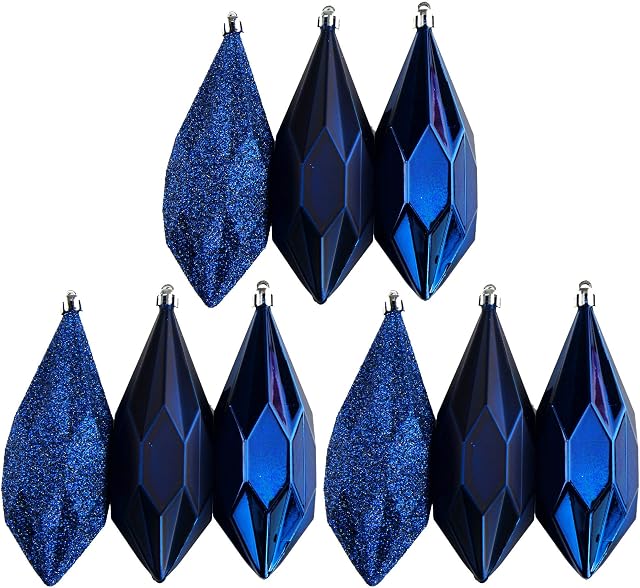 9 Large Geo Midnight Blue Christmas Tree Tear Drop 13cm Baubles Decorations