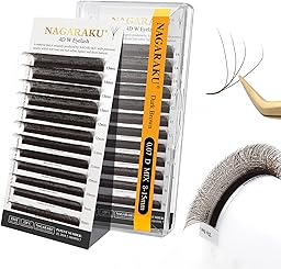 NAGARAKU 4D W Ciglia Finte Ventaglio Automatico Prefabbricate Tessitura Russa Volume Sottile Base Naturale Risparmio Di Tempo Dense E Soffici Per Artisti Professionisti Marrón Oscuro (0.07mm D 8-15mm)