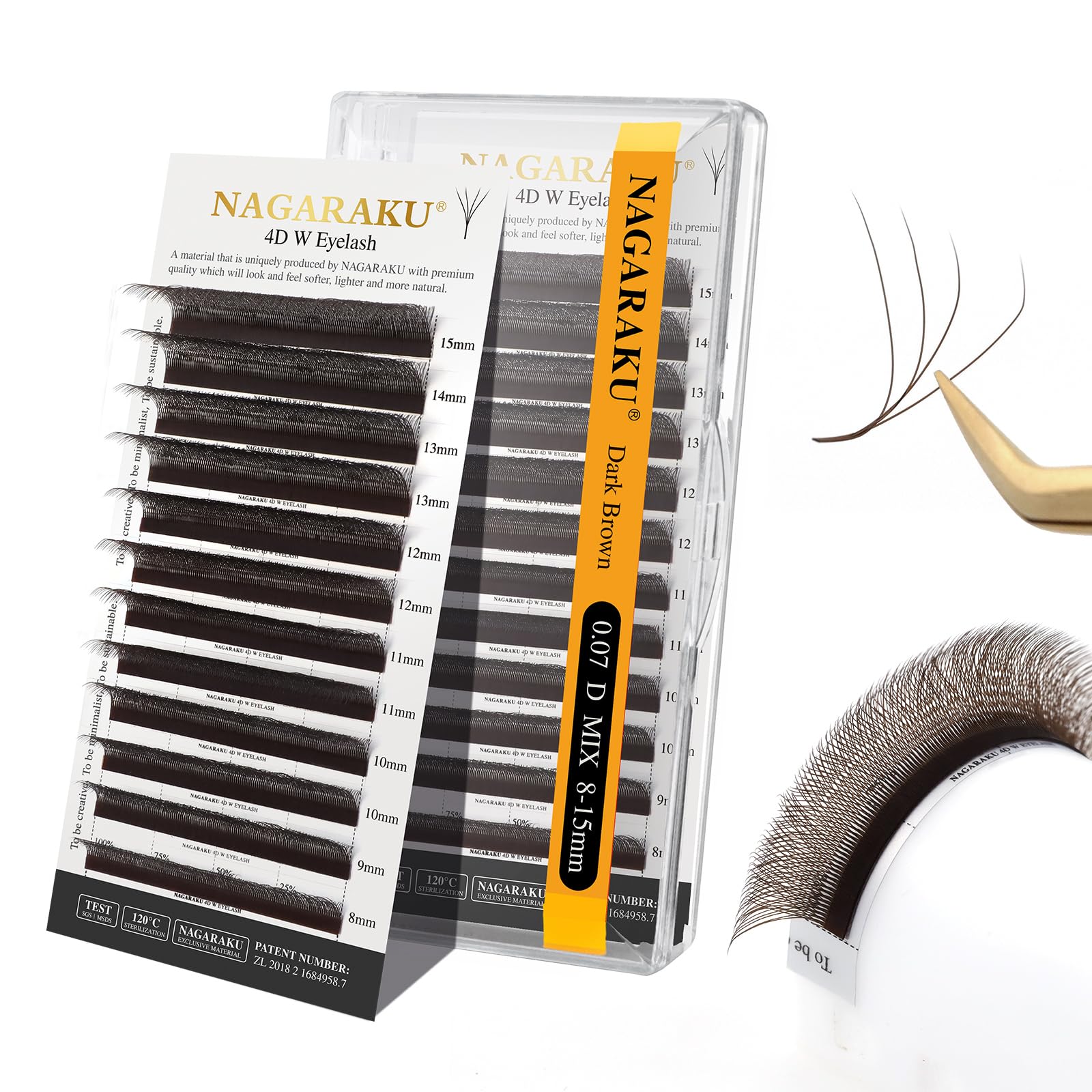 NAGARAKU 4D W Ciglia Finte Ventaglio Automatico Prefabbricate Tessitura Russa Volume Sottile Base Naturale Risparmio Di Tempo Dense E Soffici Per Artisti Professionisti Marrón Oscuro (0.07mm D 8-15mm) - 1