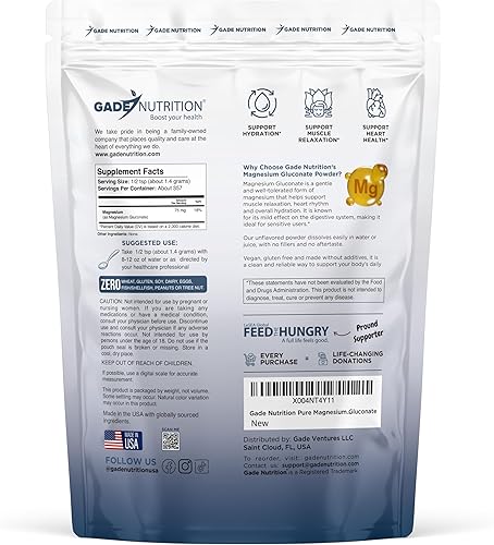 Miniatura 2 de Gade Nutrition - Polvo puro de gluconato de magnesio  17.76 onzas, 0.06 onzas por porción, 357 porciones  Sin OMG, sin gluten, sin relleno,