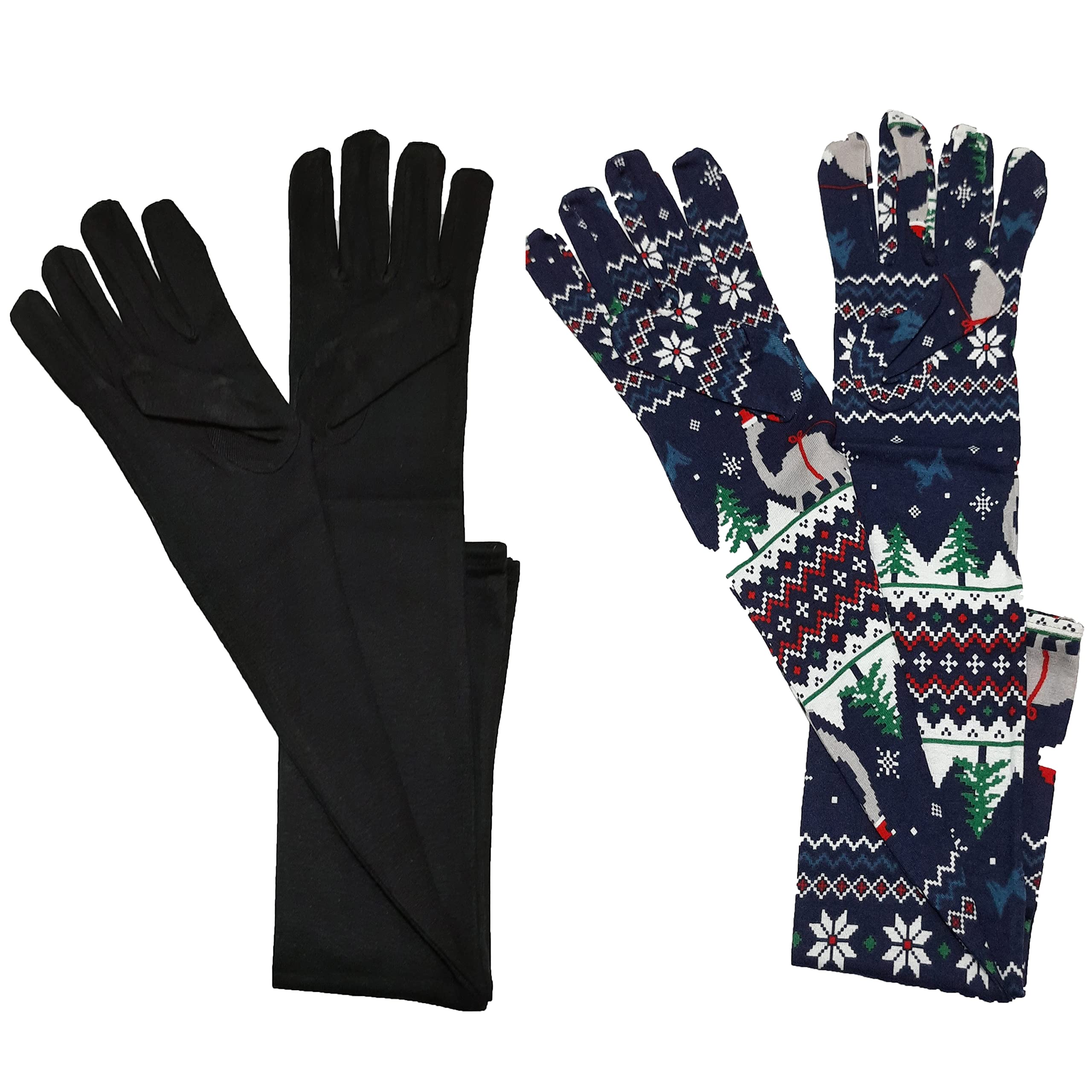 Cotton Sun Protection Printed Long Arm Sleeves for Women| UV Protection Sleeves Perfect for Cycling, Driving, Running, Football & Outdoor Activities- Pair of 2, BLACK BLUE, free Size