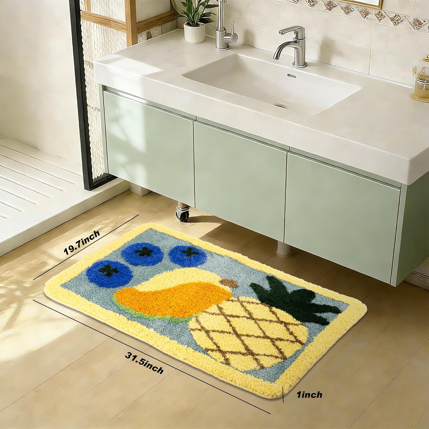 YGL Ultra Absorbent Bath Rug Mat-Super Soft Microfiber with Non-Slip TPE Backing, Fast Drying Machine Washable Bathroom Floor Mat,19.7x31.5 (Pineapple)