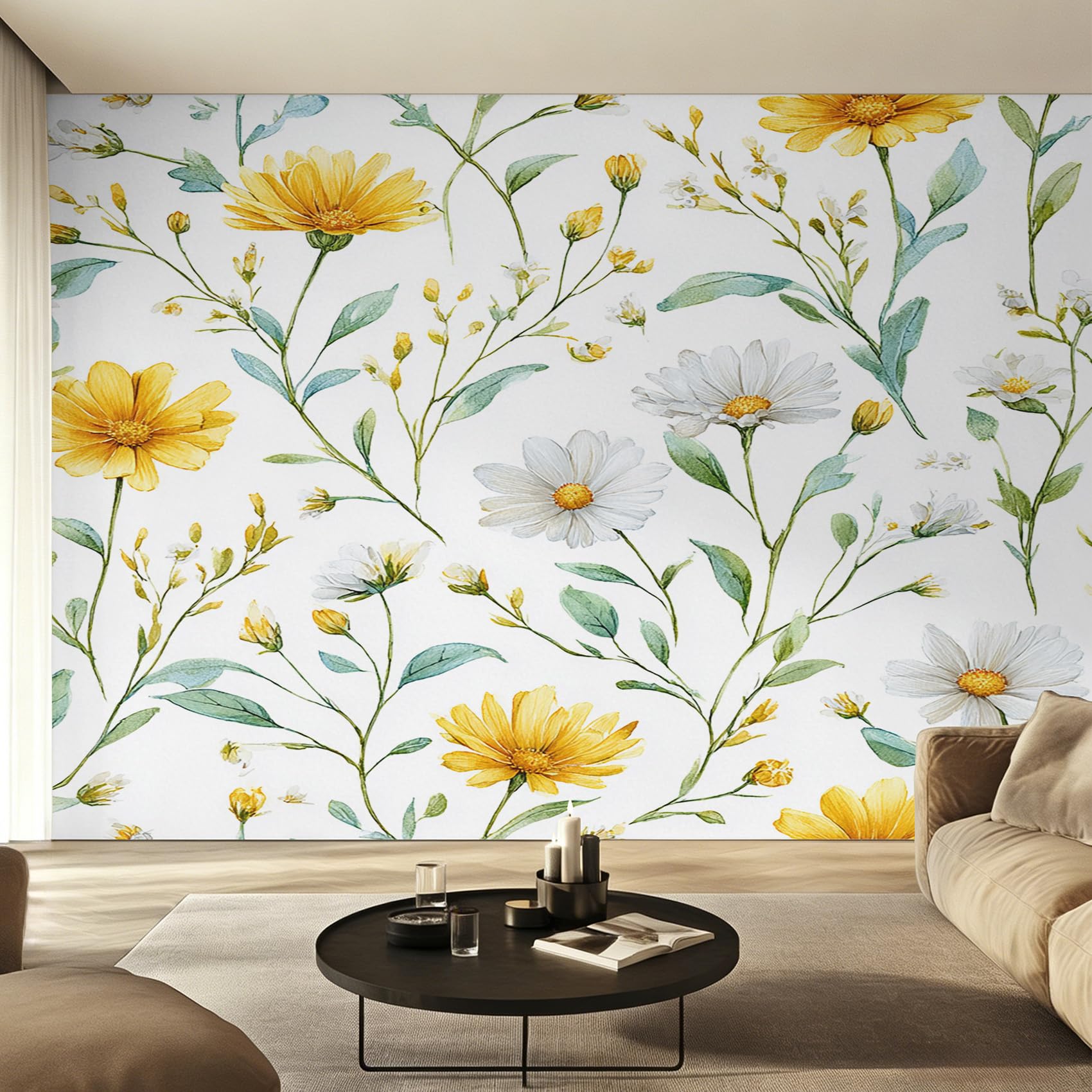 Décoration murale papier peint panoramique fleur sauvage salon 200x140