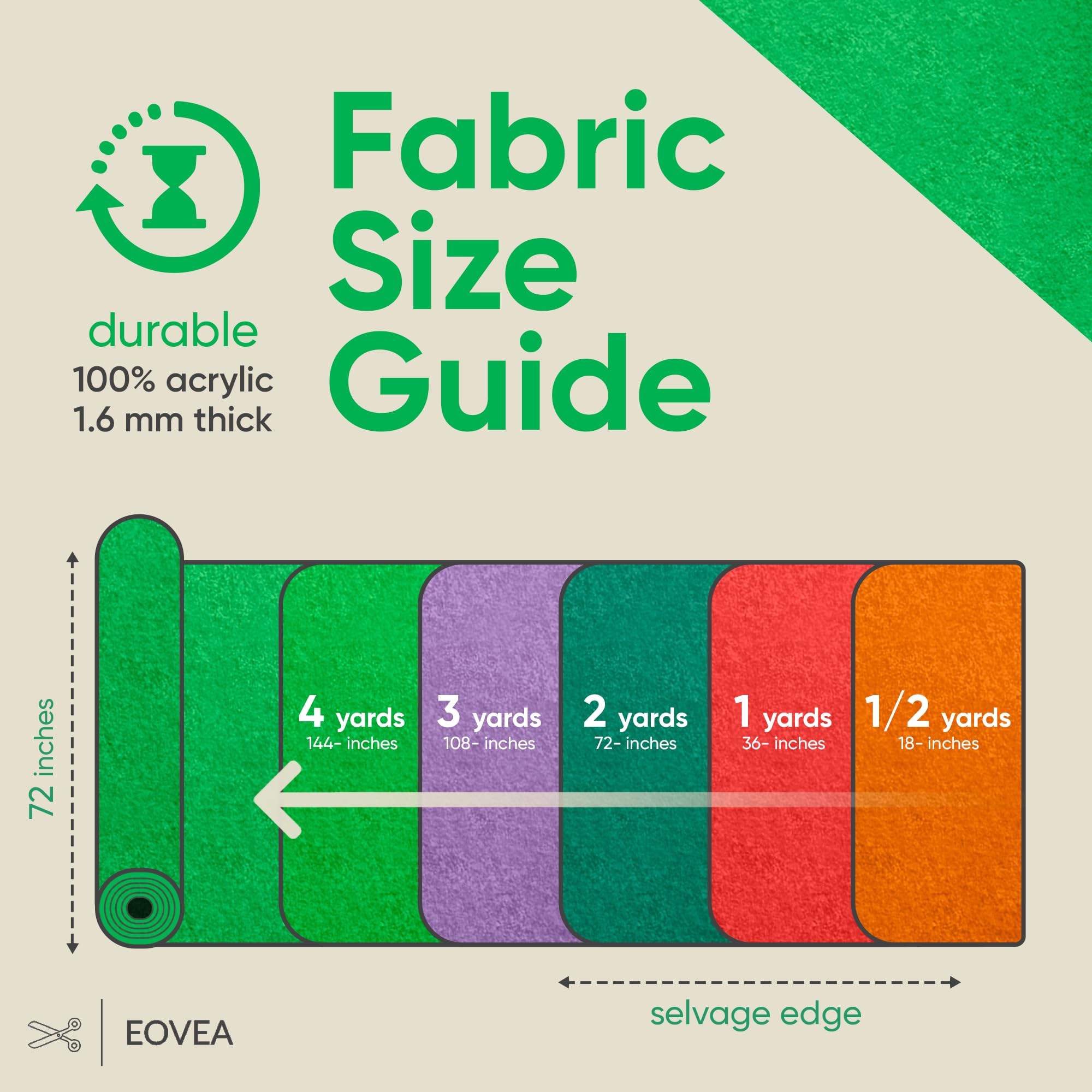 Eovea - Tkanina filcowa akrylowa - 183 cm szerokości - 1,6 mm solidna gruba tkanina filcowa na podwórko - Artykuły rzemieślnicze - Szycie, poduszka i wyściółka, sztuka i rzemiosło, tkanina (limonkowa zieleń, 2 jard)