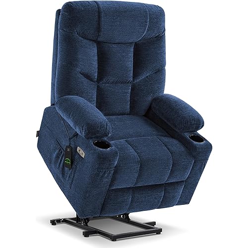 MCombo Power Lift Recliner Chair with Extended Footrest for Elderly People, Fabric 7283 (Navy Blue, Large)
