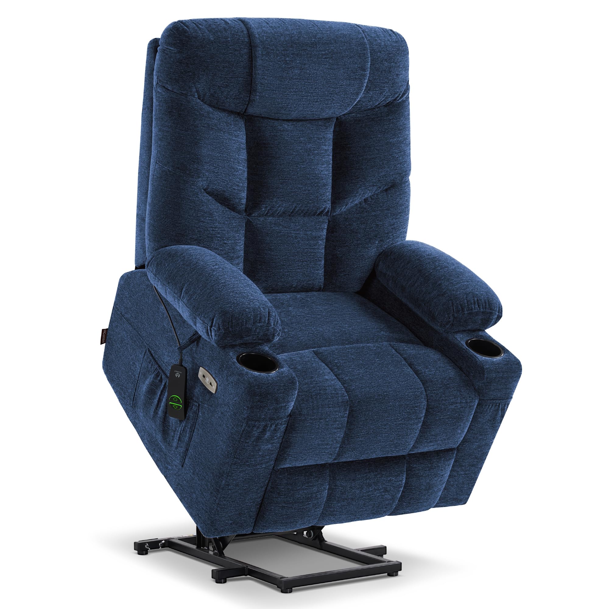 MCombo Power Lift Recliner Chair with Extended Footrest for Elderly People, Fabric 7283 (Navy Blue, Large)