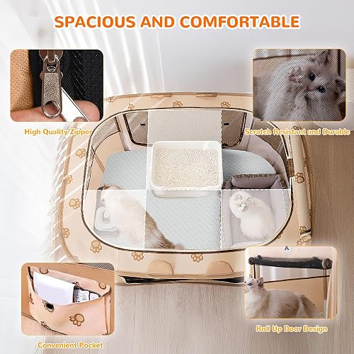 ALLSOPETS Cat Playpen for Dogs & Cats, Foldable Pen, Brown Bear, XXL - 4