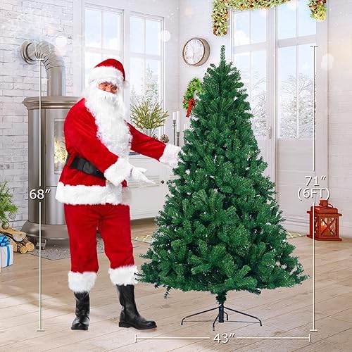 Miniatura 3 de Árbol de Navidad artificial sin iluminación de 6 pies, árbol de Navidad falso con bisagras con 1050 puntas de ramas y soporte de metal plegable,