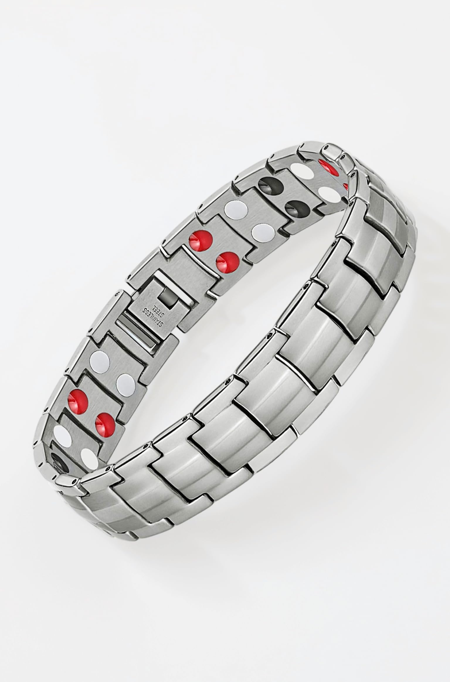 Magnetic Bracelets for Men, Titanium Steel Magnet Bracelet with Double Rows Effective 4 Elements Stones