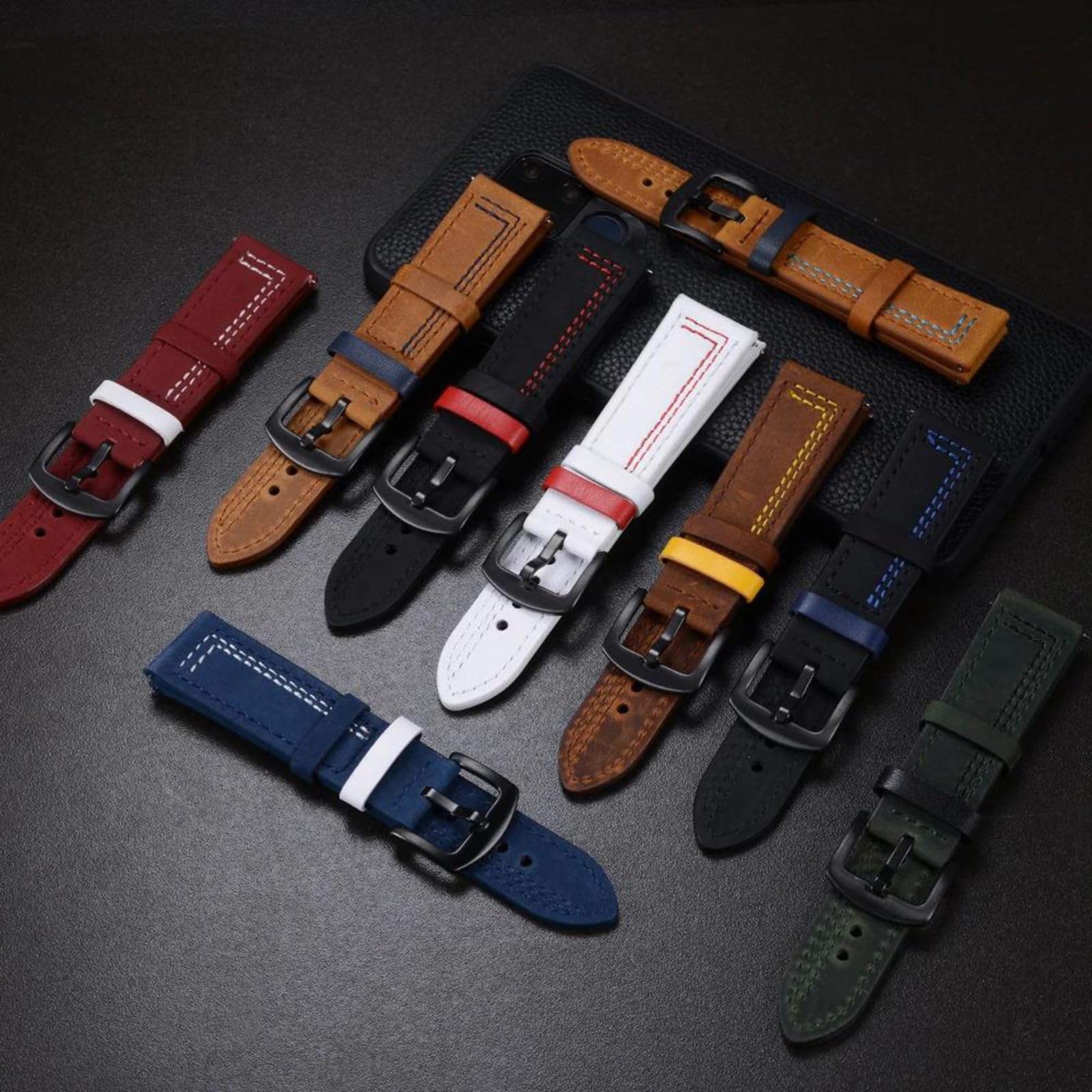Bracelet de montre vintage en cuir véritable 20/22 mm, bracelet de remplacement universel pour montres connectées
