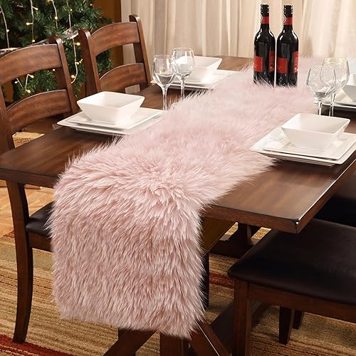 Miniatura 8 de yuboo Camino de mesa rosa rubor, camino de tocador esponjoso para dormitorio, cubierta de tocador, cubierta de mesita de noche, decoración del hogar