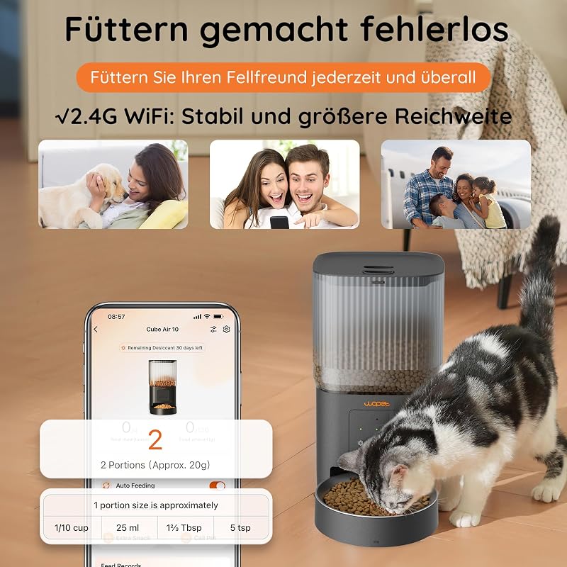 WOPET 4L WiFi Automata Macska Etető - Applikációs Vezérlés, Lassú Etetés, Hangfelvétel, Napi 1-10 Étkezés Macskáknak és Kutyáknak