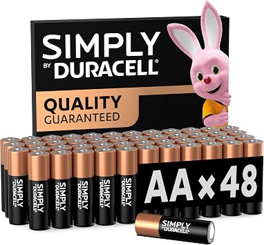 DURACELL Simply AA Batteries 48 Pack - Alkaline Double A Battery 1.5V - Quality - Everyday Device - Plastic-Free Packaging