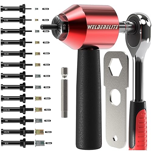 WelderElite Rivet Nut Drill Adaptor Tool Kit Contains 290 Rivet Nuts and 13 mandrels