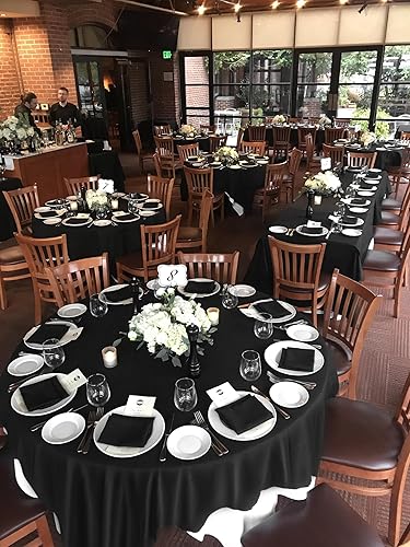 Miniatura 7 de Paquete de 8 manteles redondos de satén sedoso de 90 pulgadas, color negro, de seda brillante, tela lavable, mantel sedoso superpuesto para