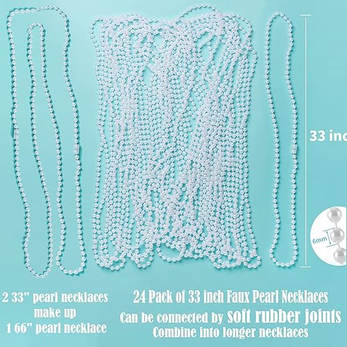 Miniatura 3 de 24 collares de perlas de imitación de 0.236 pulgadas con cuentas blancas, 33 pulgadas a granel de perlas largas para disfraz, accesorios de cuentas