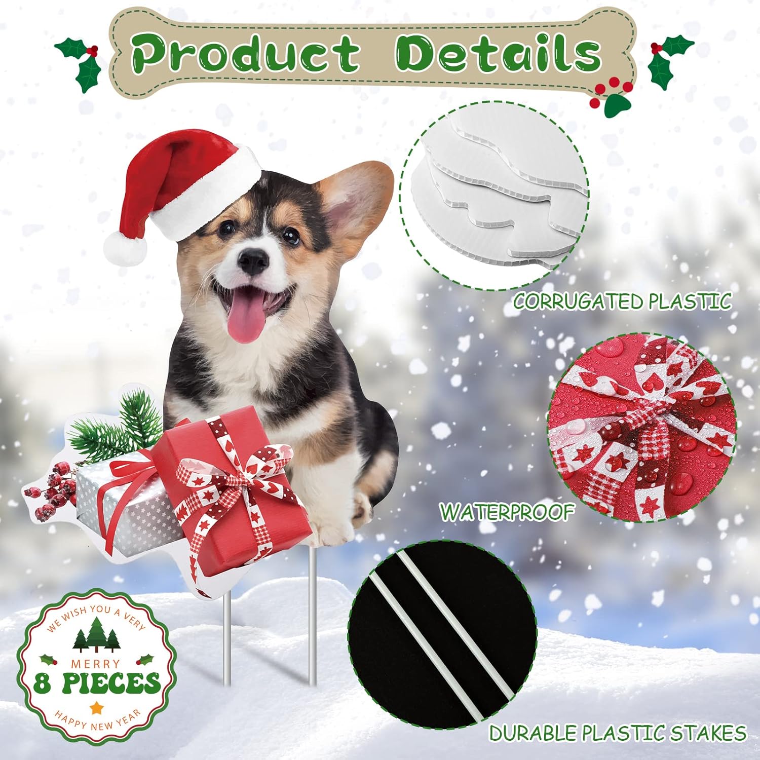 8 Pcs Dog Christmas Yard Signs with Stakes Merry Woofmas Lawn Sign Puppy Bones Waterproof Christmas Yard Decorations for Xmas Holiday Outdoor Garden Patio Pathway
