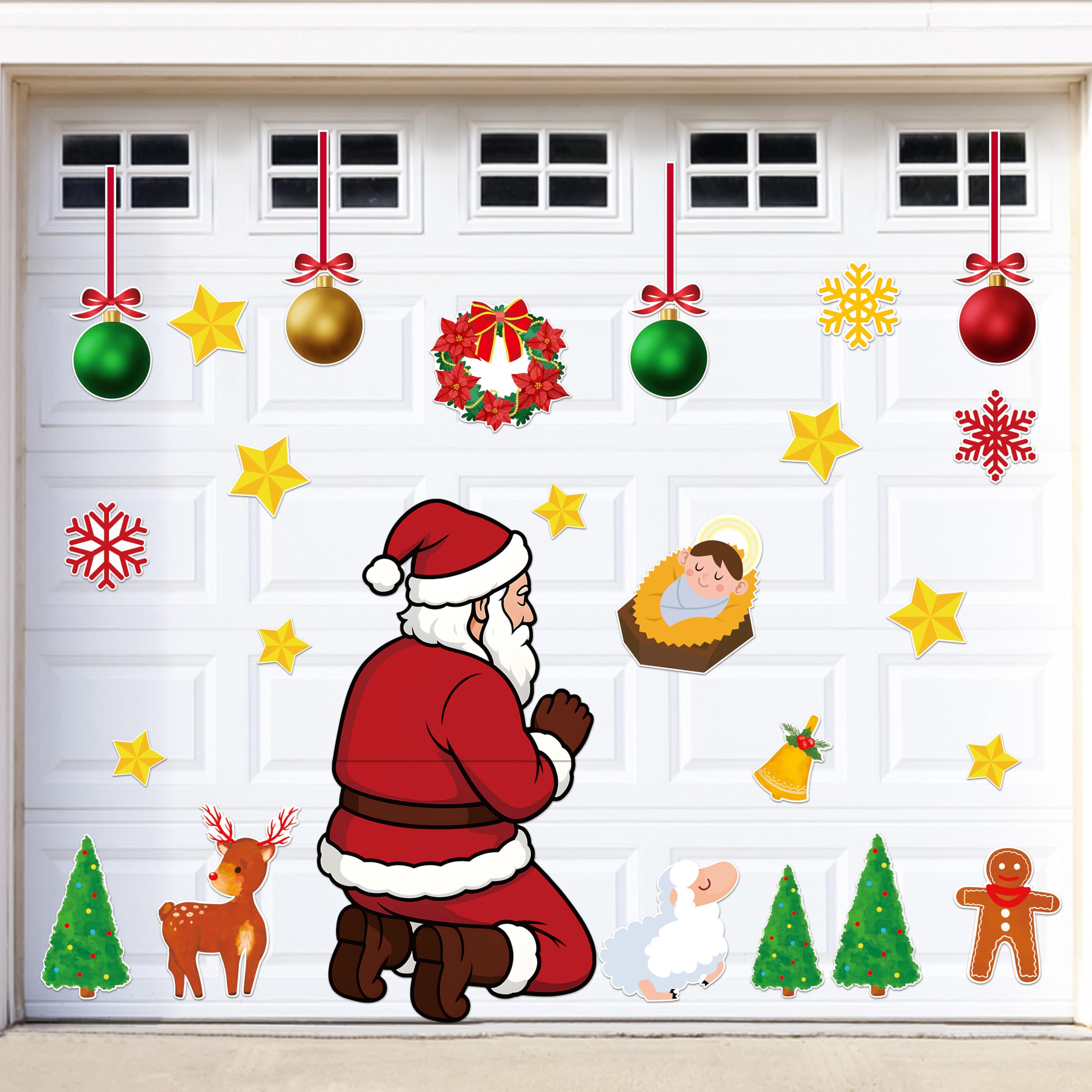 90shine Christmas Garage Door Decorations Magnets, Nativity Santa