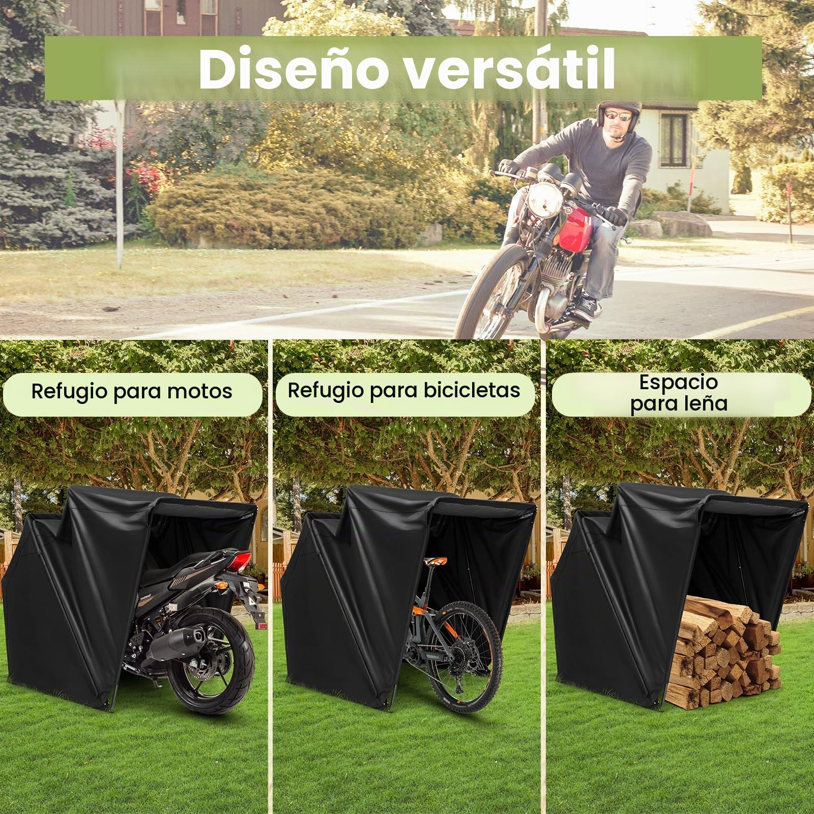 GOPLUS - Funda de moto para exterior, 342 x 137 x 193 cm, funda de moto impermeable, funda Oxford, ventana de ventilación, tornillo de expansión, cobertizo de coche