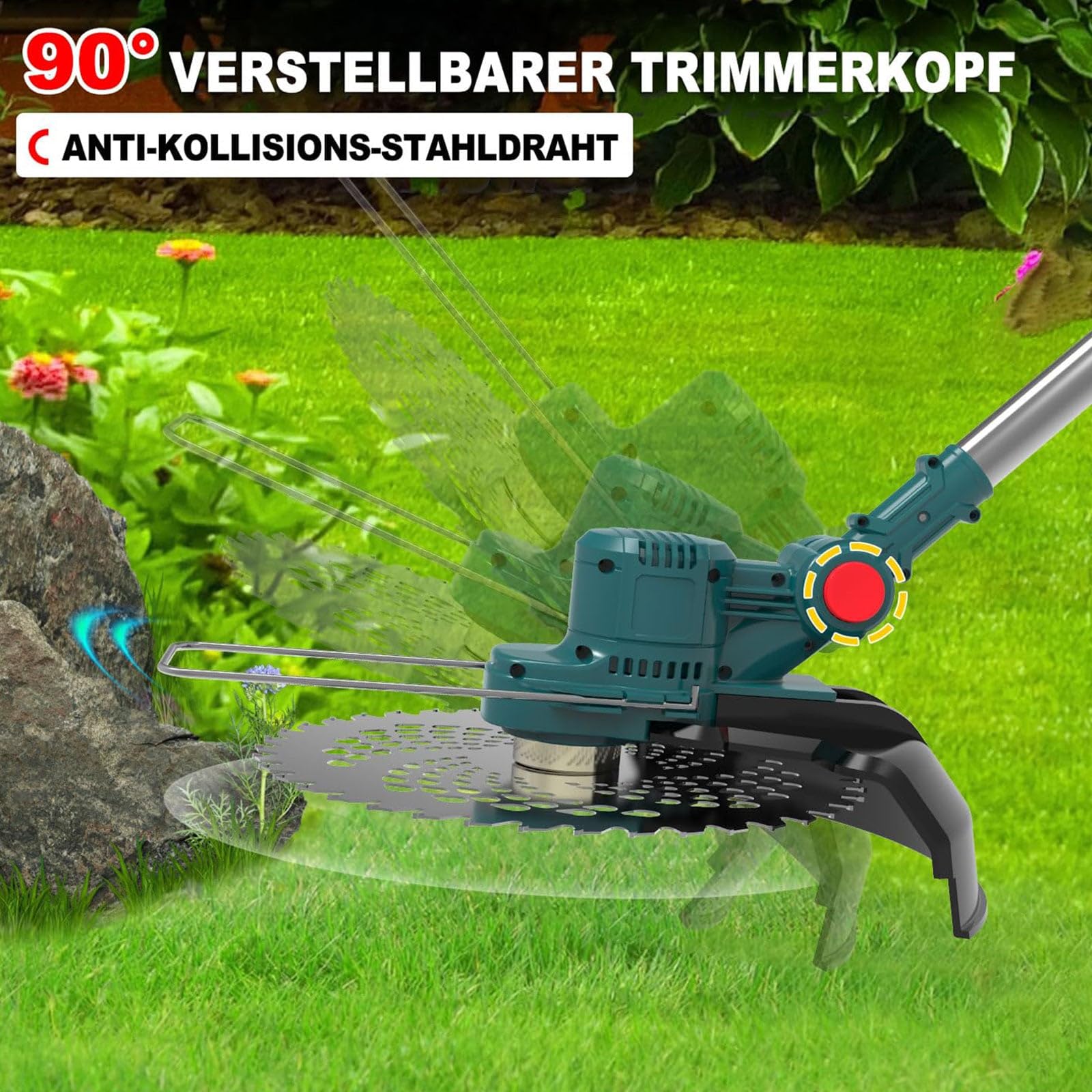 Rasentrimmer mit Akku 21V, 4 in 1 Akku Rasentrimmer für Makita Akkus, Rasentrimmer mit Unkrautbürste, Freischneider & Motorsense inkl.TAP-N'-GO Fadenkopf, 2 X 4.0Ah Akkus, 750W Bürstenloser Motor