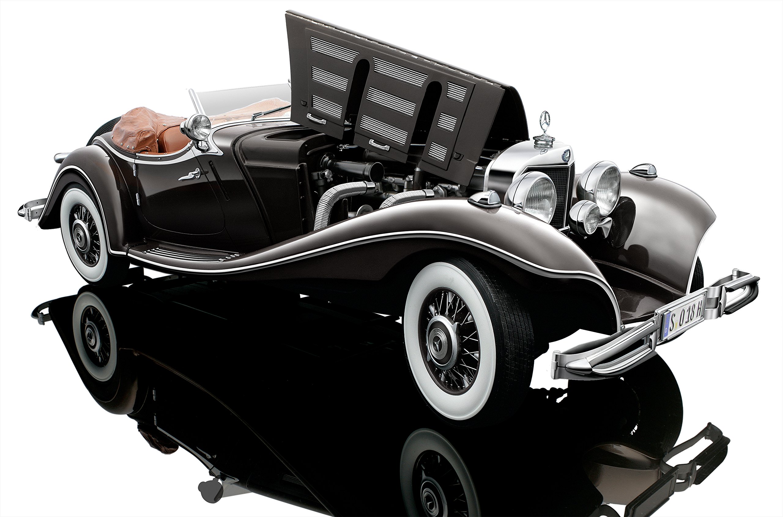 Bauer Exclusive Mercedes-Benz 500 K Spezial Roadster 1934: Originalgetreues, limitiertes Modellauto 1:12, Türen und Motorhaube beweglich, dunkelbraun (S018H)