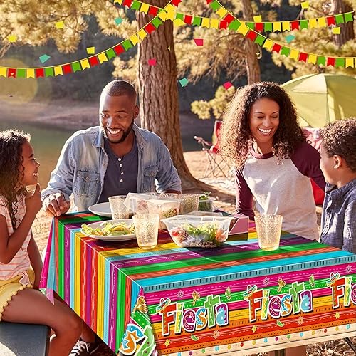 Miniatura 5 de Mantel de fiesta mexicana para fiesta, 54 x 108 pulgadas, mantel de plástico desechable a rayas del Cinco de Mayo, fiesta de taco, noche de