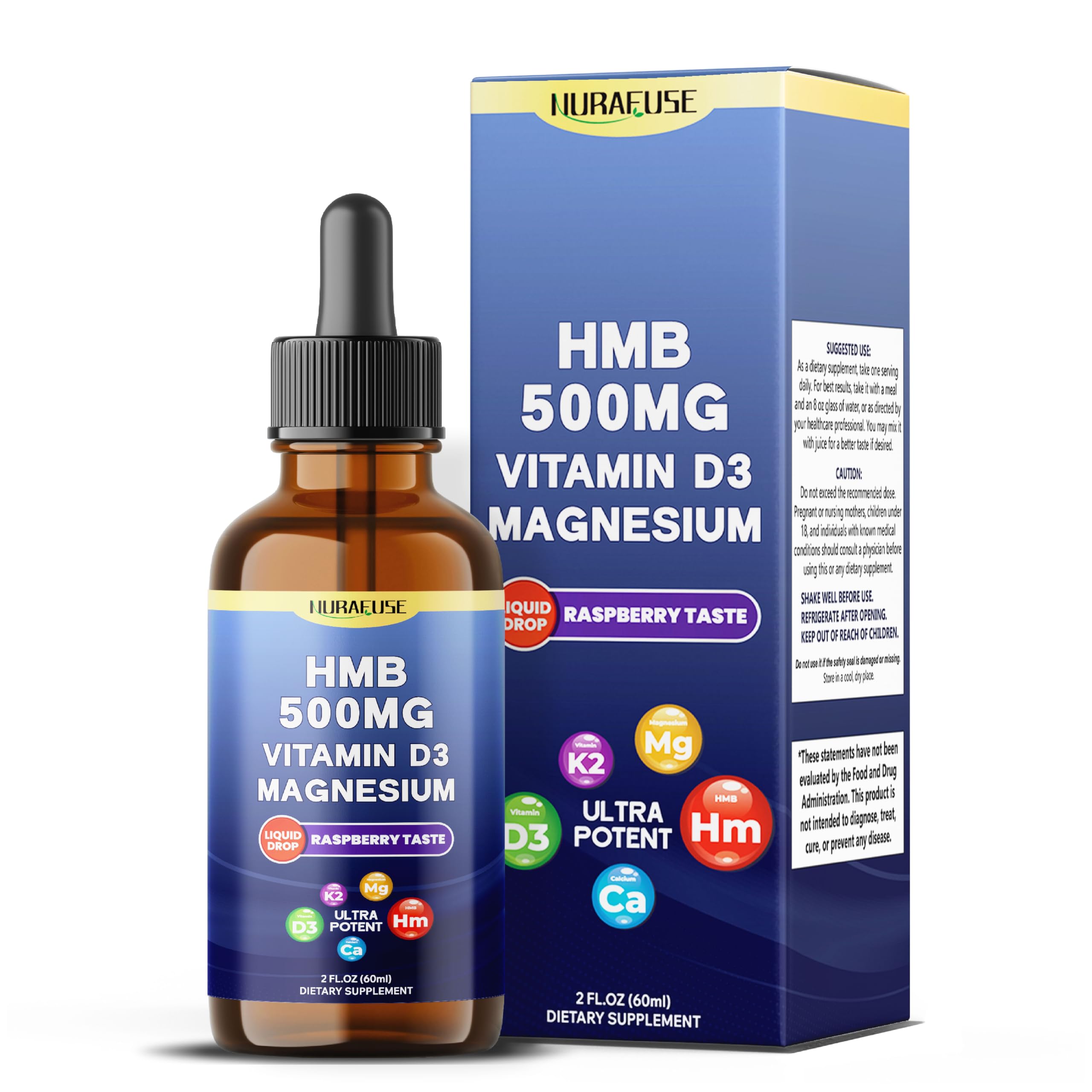 Liposomal HMB, Vitamin D3, Magnesium Liquid Drops – Ultra Potent, Raspberry Taste – 2 FL OZ (60ml) 60ml (pack of 1)