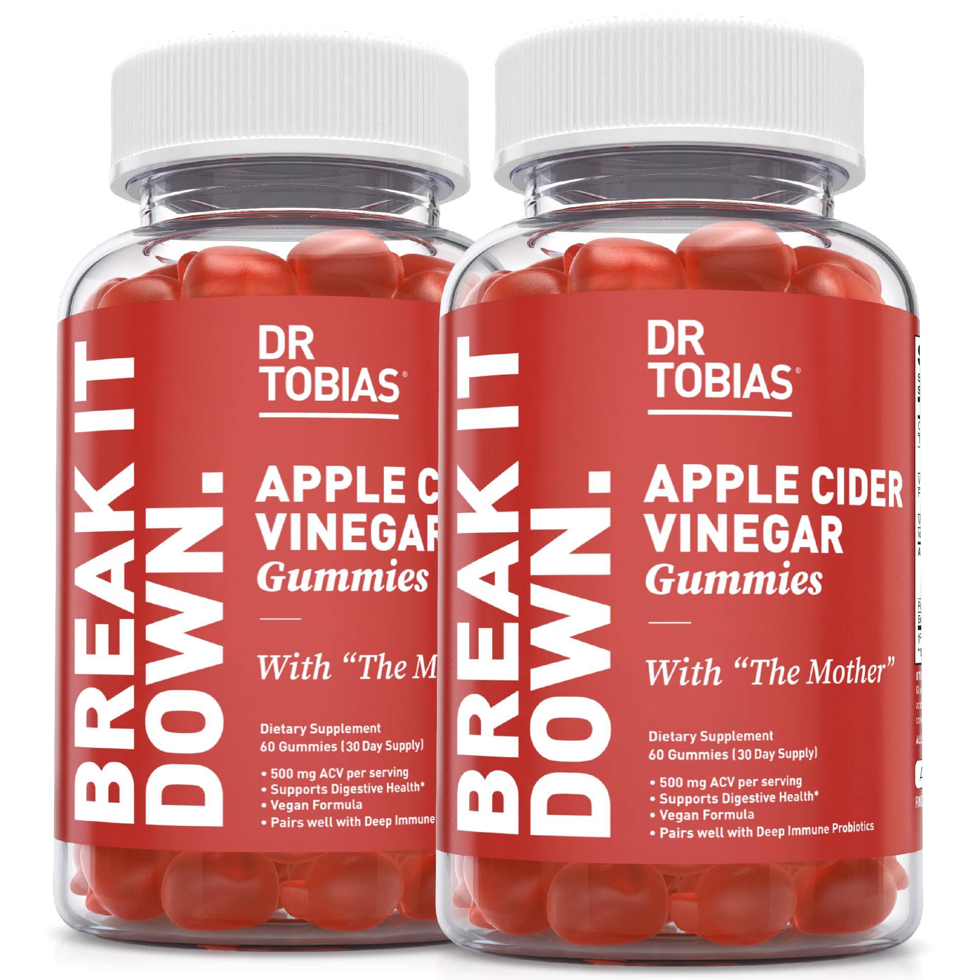 Dr. Tobias Apple Cider Vinegar Gummies with The Mother, 500mg ACV per Serving, Plus Folate, B6, B12 & Iodine, Supports Digestive Health, Gut Cleanse & Detox, Vegan, 120 Gummies