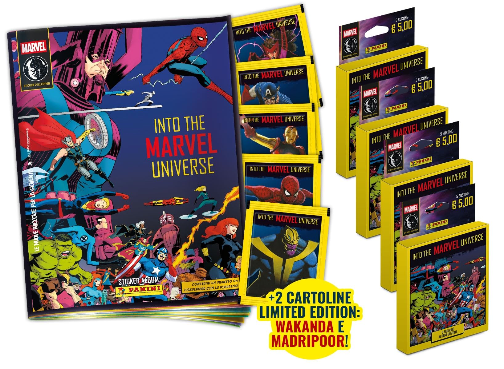 Into the Marvel Universe - Sticker Collection Panini - Super Starter Pack [Album + 25 Bustine + 2 Cartoline Limited Edition]