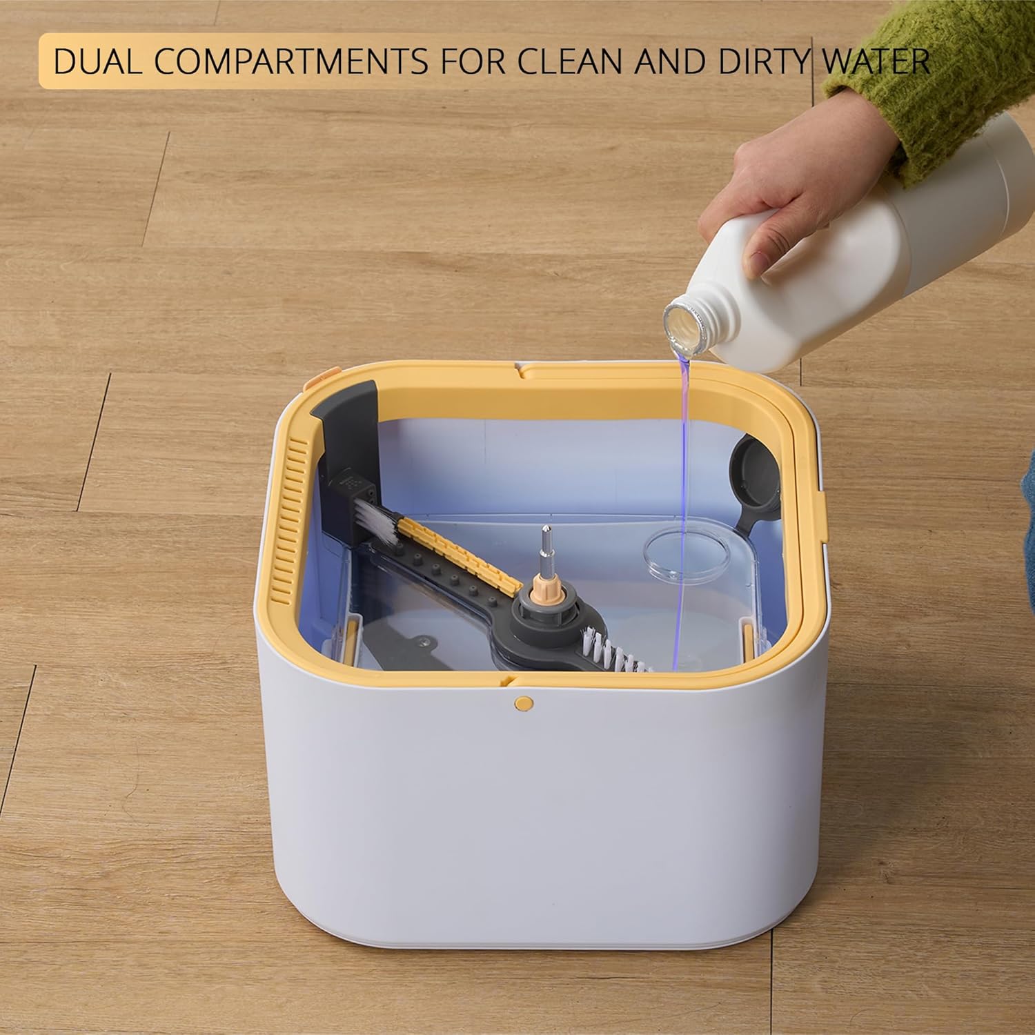 True & Tidy® TrueClean Spin Mop 2.0 w/Detachable Inner Bucket, Self Standing, Separates Clean and Dirty Water, Foldable Square Mop Head, Triple Jet Stream w/Hidden Brush, Replaceable 2pc Pads