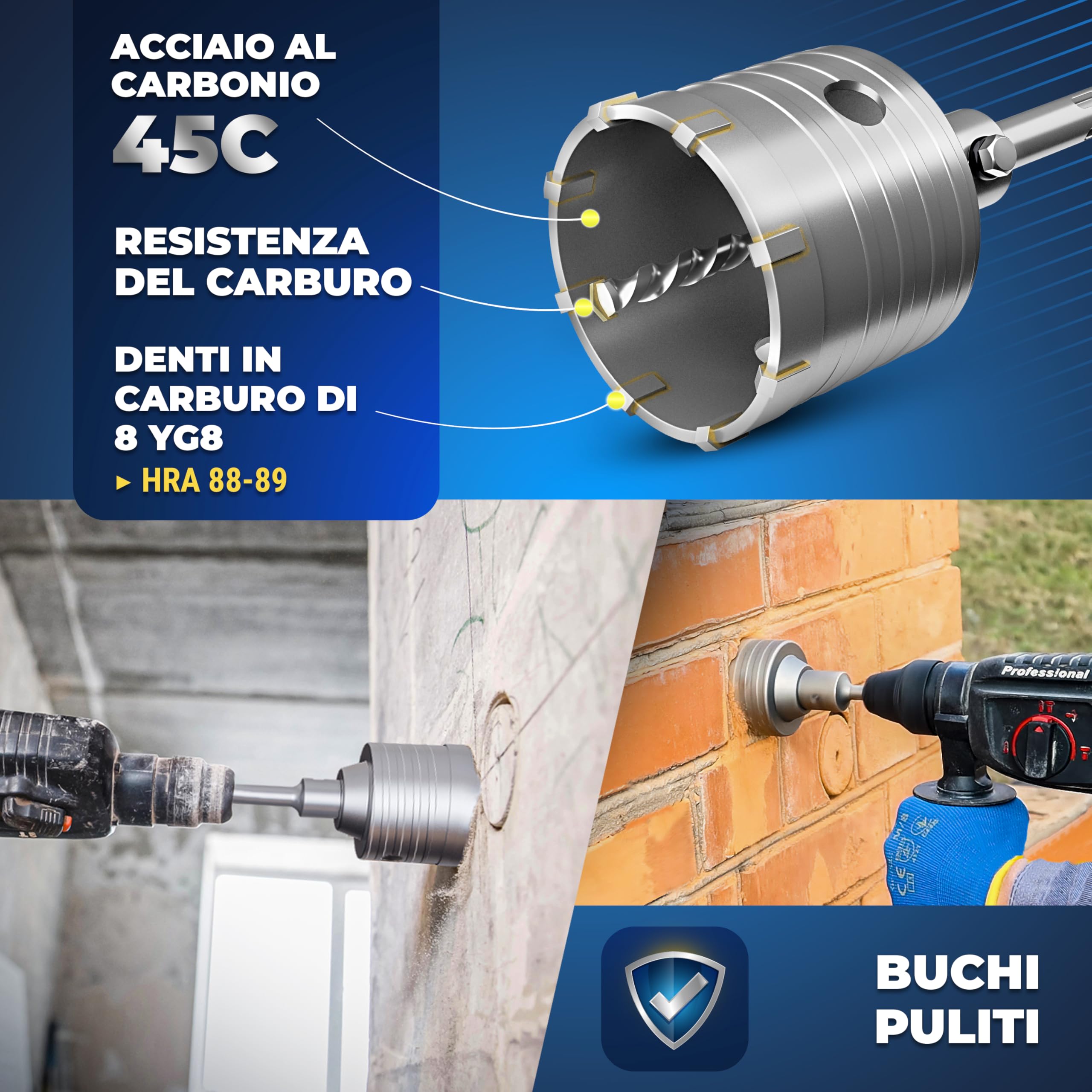 S&R Fresa a Tazza per Muro Cemento Ø 68mm Corona Diamantata Carotatrice a Secco + Adattatore SDS PLUS + Punta Centraggio 8x110 mm