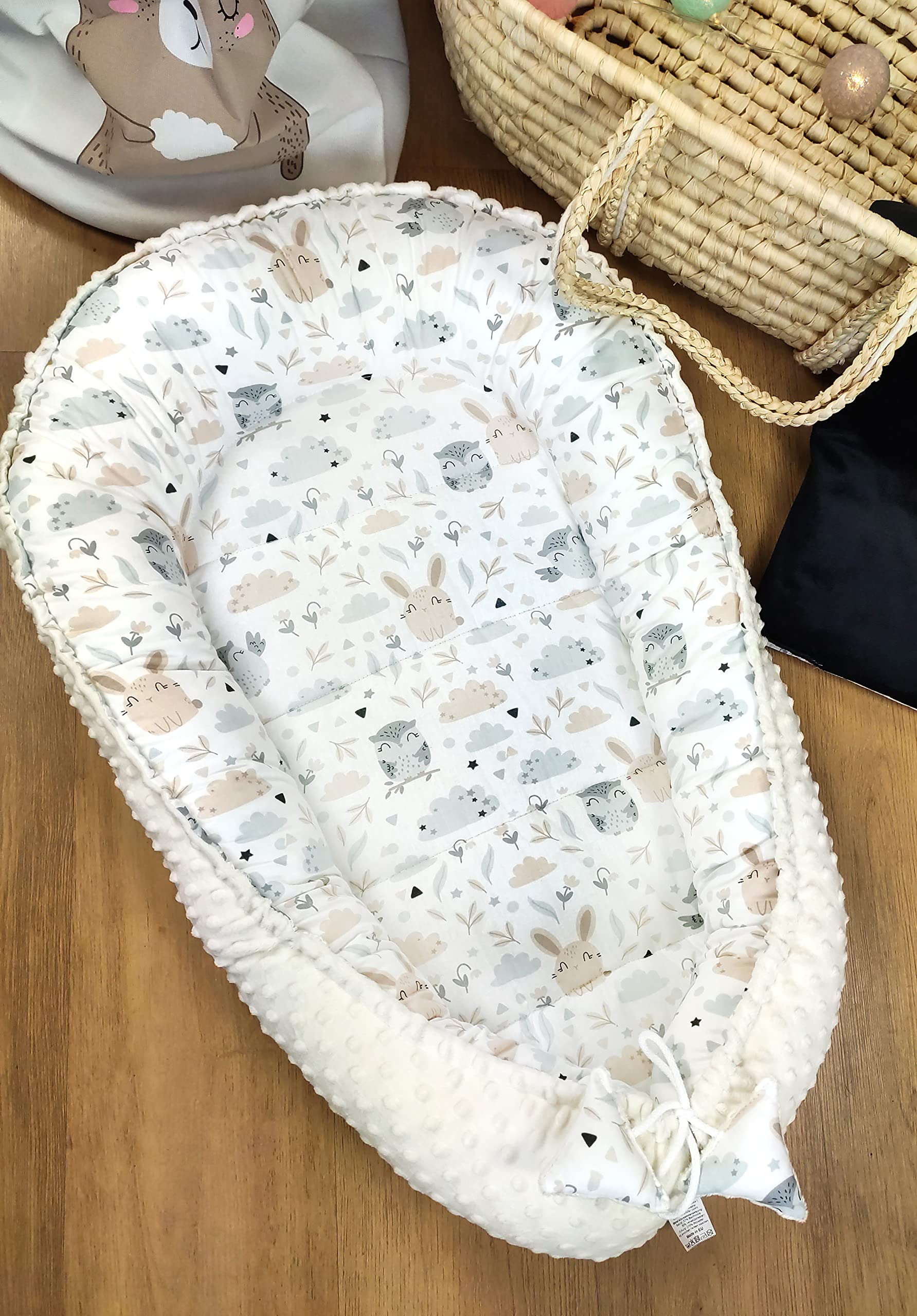 Pimko Nid bébé, en tissu Minky, cocon douillet pour nourrissons et nouveau-nés, pour la maison, Skandi/beige