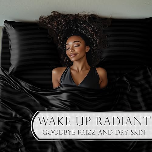 Miniatura 4 de DECOLURE Juego de sábanas de satén a rayas tamaño Queen de 6 piezas, lujosas sábanas de tacto de seda Queen  Sábanas de satén suaves de satén tamaño