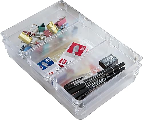 Basicwise Organizadores de cajones de plástico transparente (juego de 4)