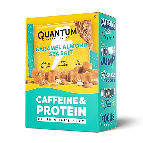 Quantum Energy Square: Barra de energía con cafeína y 10g de proteína. Delicioso snack saludable para llevar. (Vegano, sin gluten, sin soja, sin