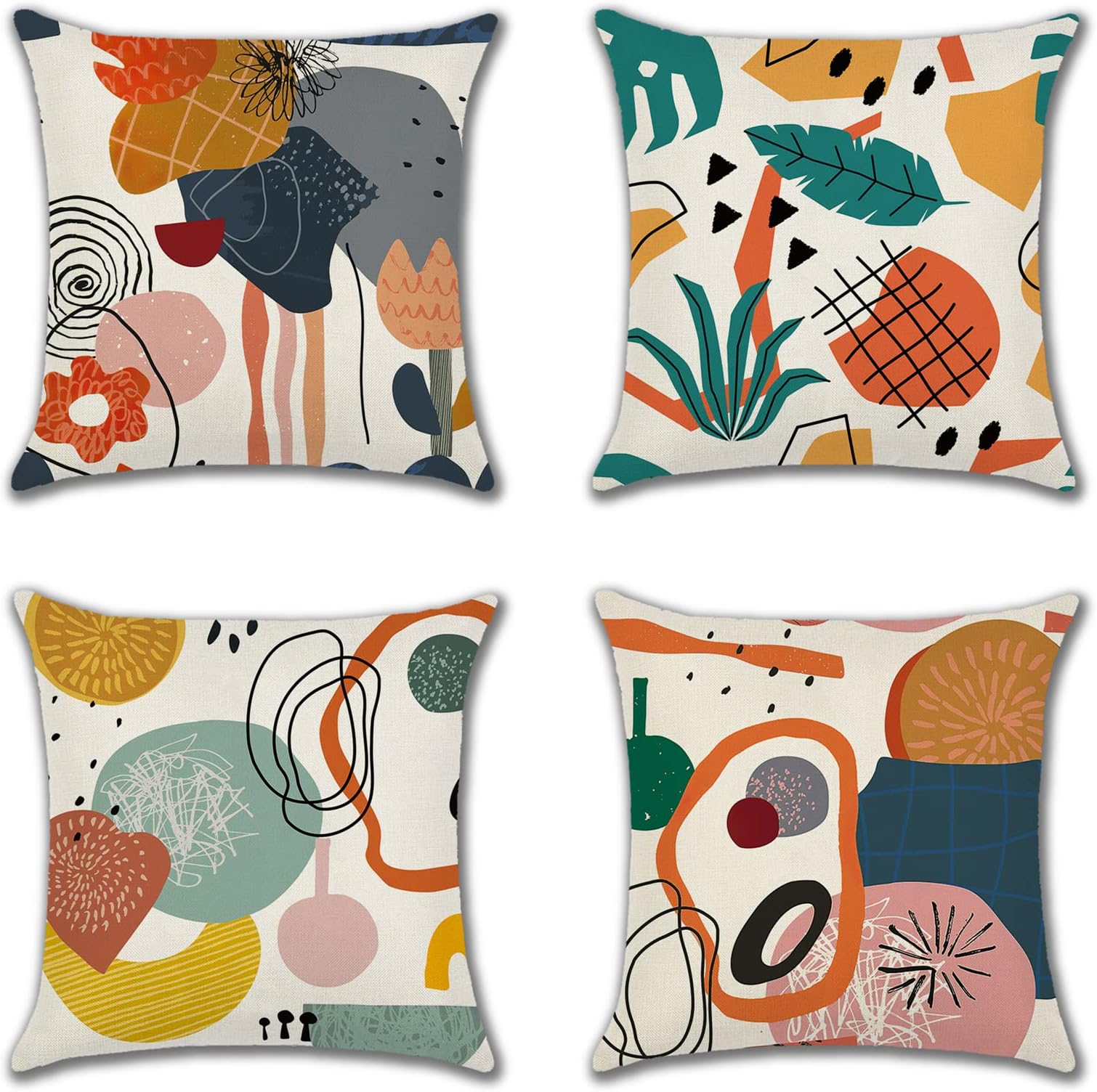 JOTOM Abstract Art Cushion Covers 45x45 cm Modern Boho Geometric Decorative Throw Pillow Covers 18x18 Inch Sofa Car Square Pillowcase for Outdoor Home Bed Couch Decor Set of 4 (Abstract Pattern)