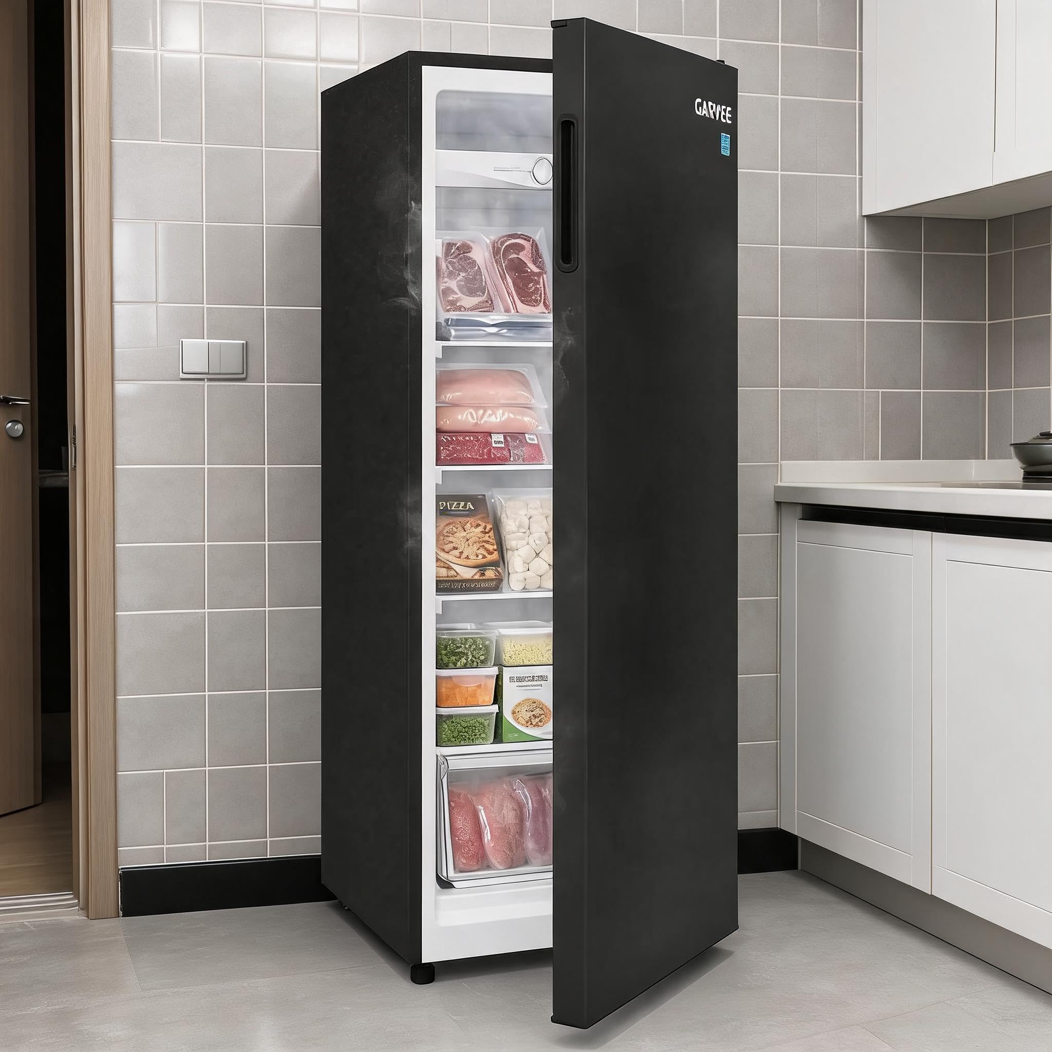 Garvee 7 Cu Ft Upright Freezer Stand Up Metal Home Garage Black