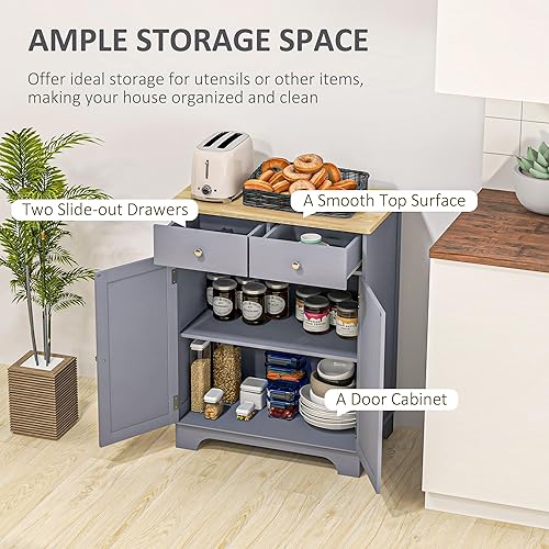 Vista 76 de HOMCOM Sideboard with Solid Wood Countertop, Modern Kitchen Storage Cabinet, Coffee Bar Cabinet with 2 Drawers, Doors and Adjustable Shelf, Black