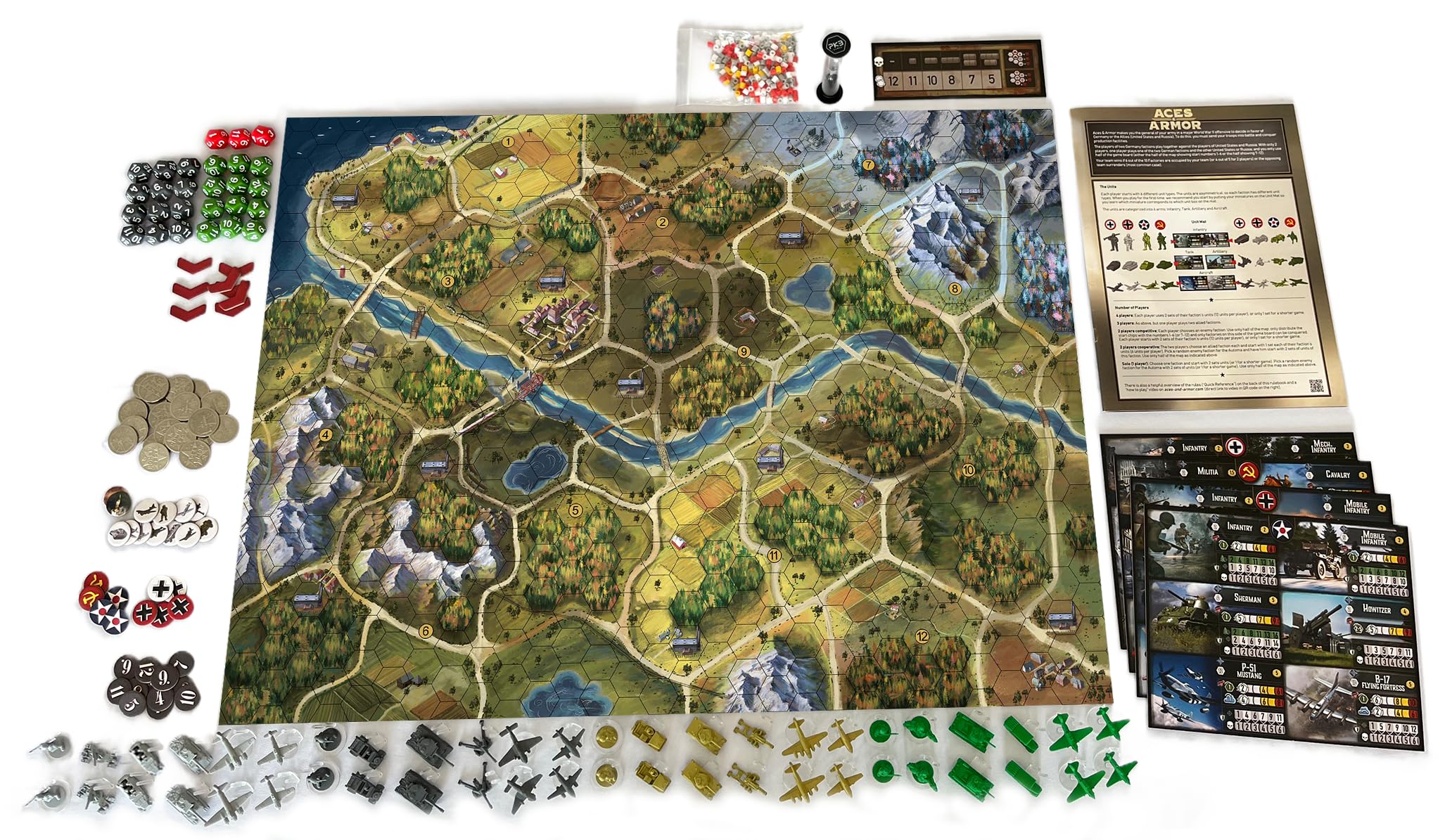 Aces & Armor, Gra planszowa z miniaturkami wojennymi z II Wojny Światowej, Strategia, Od 14 lat, 1-4 graczy, 1-2 godziny czasu gry