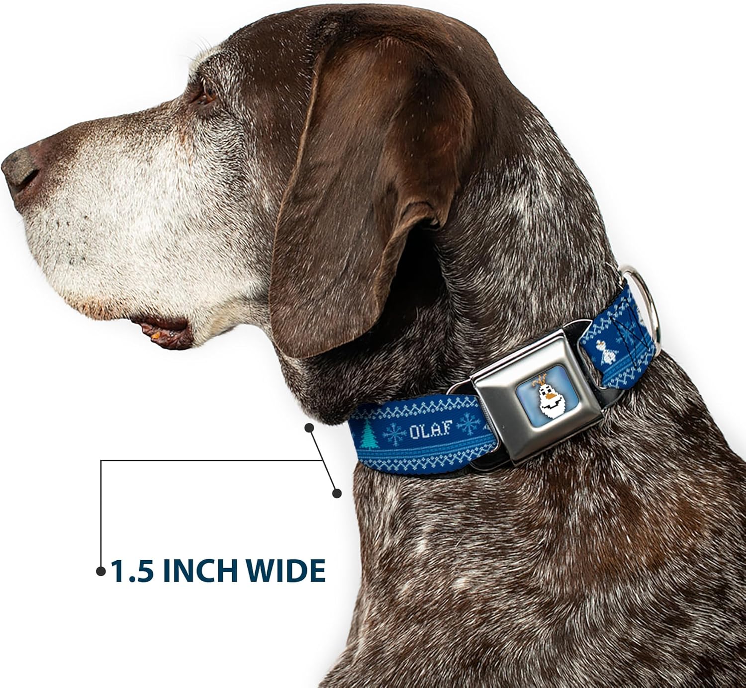 Buckle-Down Seatbelt Buckle Dog Collar - Olaf/Snowflakes Stitch Blues/White - 1.5" Wide - Fits 16-23" Neck - Medium