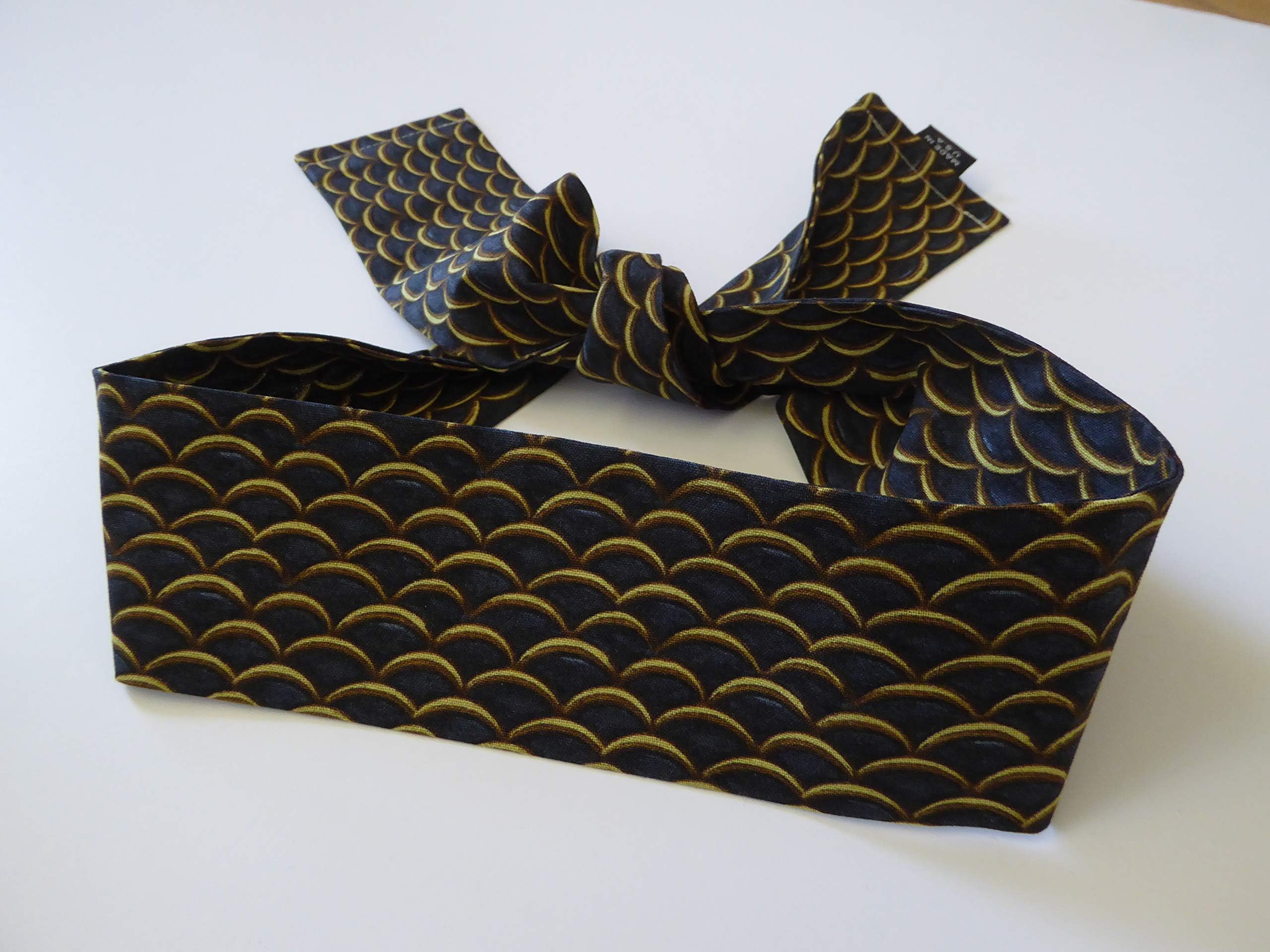 Japanese Hachimaki Headband 37" L NAMI Wave Sushi Chief, Sports/Navy Blue