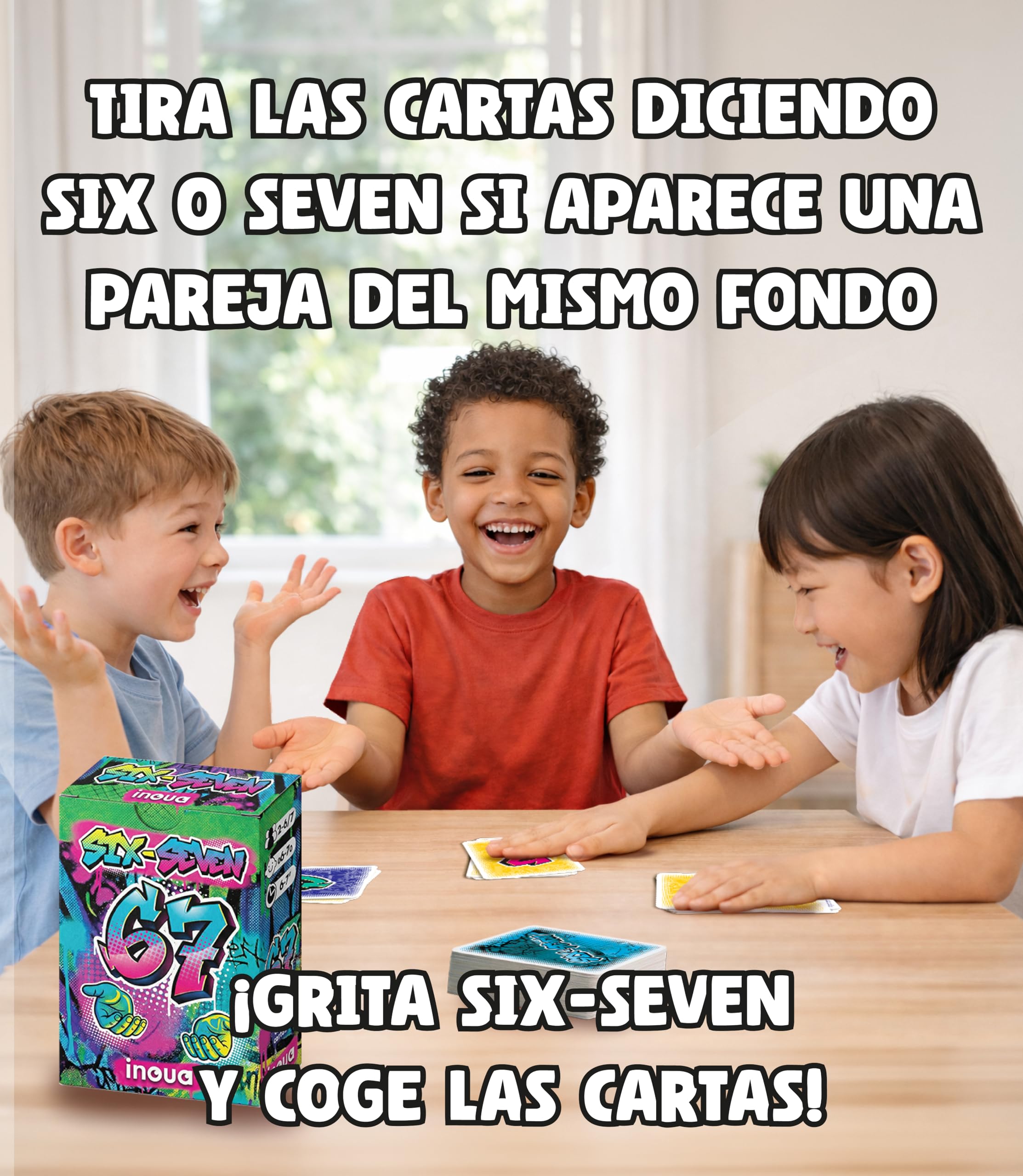 Juego de cartas rápido de reflejos 6-7 | Juego familiar infantil de velocidad y atención | Partidas de 6-7 minutos | 2-7 jugadores | Juego portátil divertido para niños y adultos | Idiomas ES-EN-FR-PT