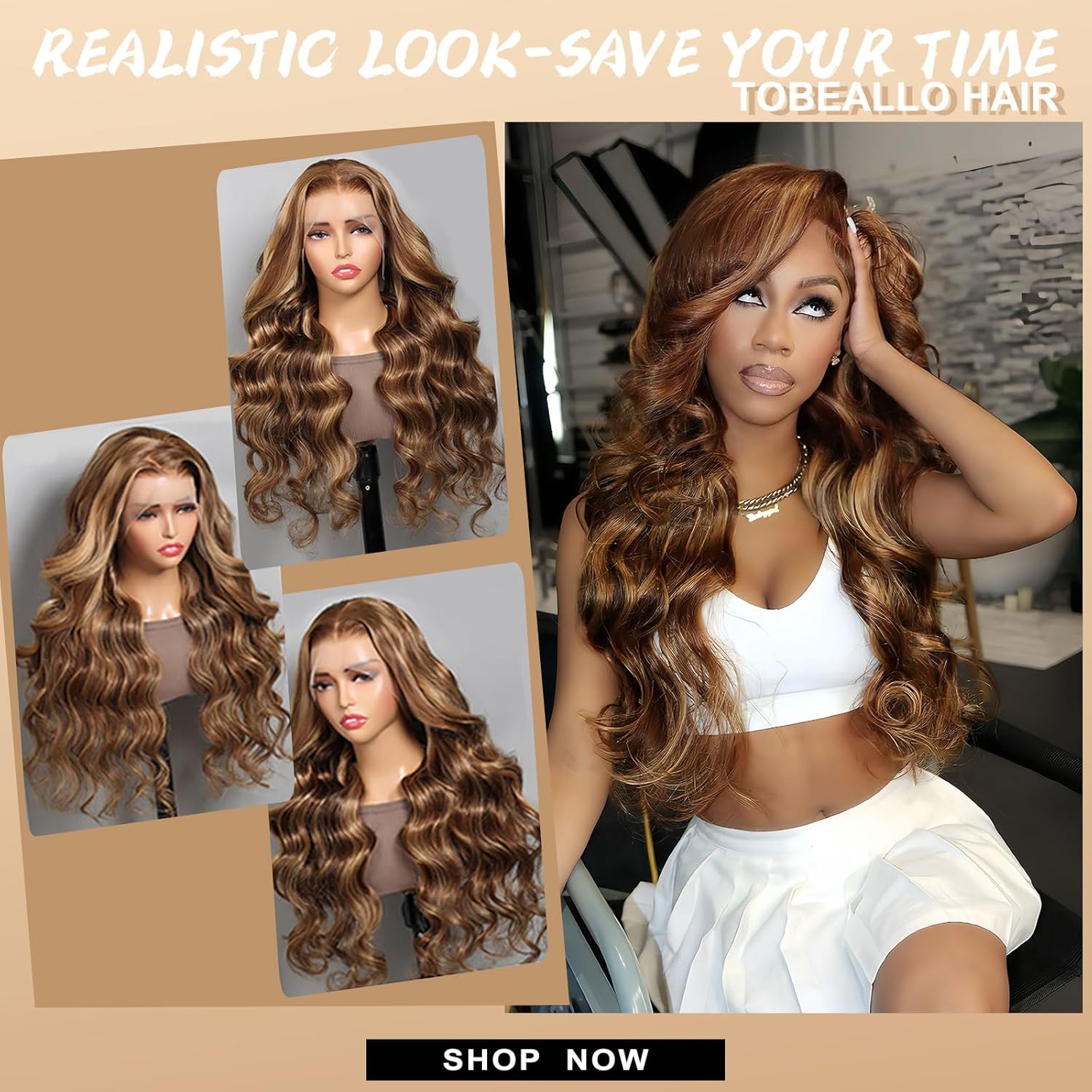 30 Inch Honey Blonde Wig Human Hair Ombre Highlight 13x6 HD Lace Front Wigs Human Hair Pre Plucked 200 Density Body Wave HD Lace Frontal Wig 13x6 4/27 Lace Frontal Glueless Wigs for Women - Image 6