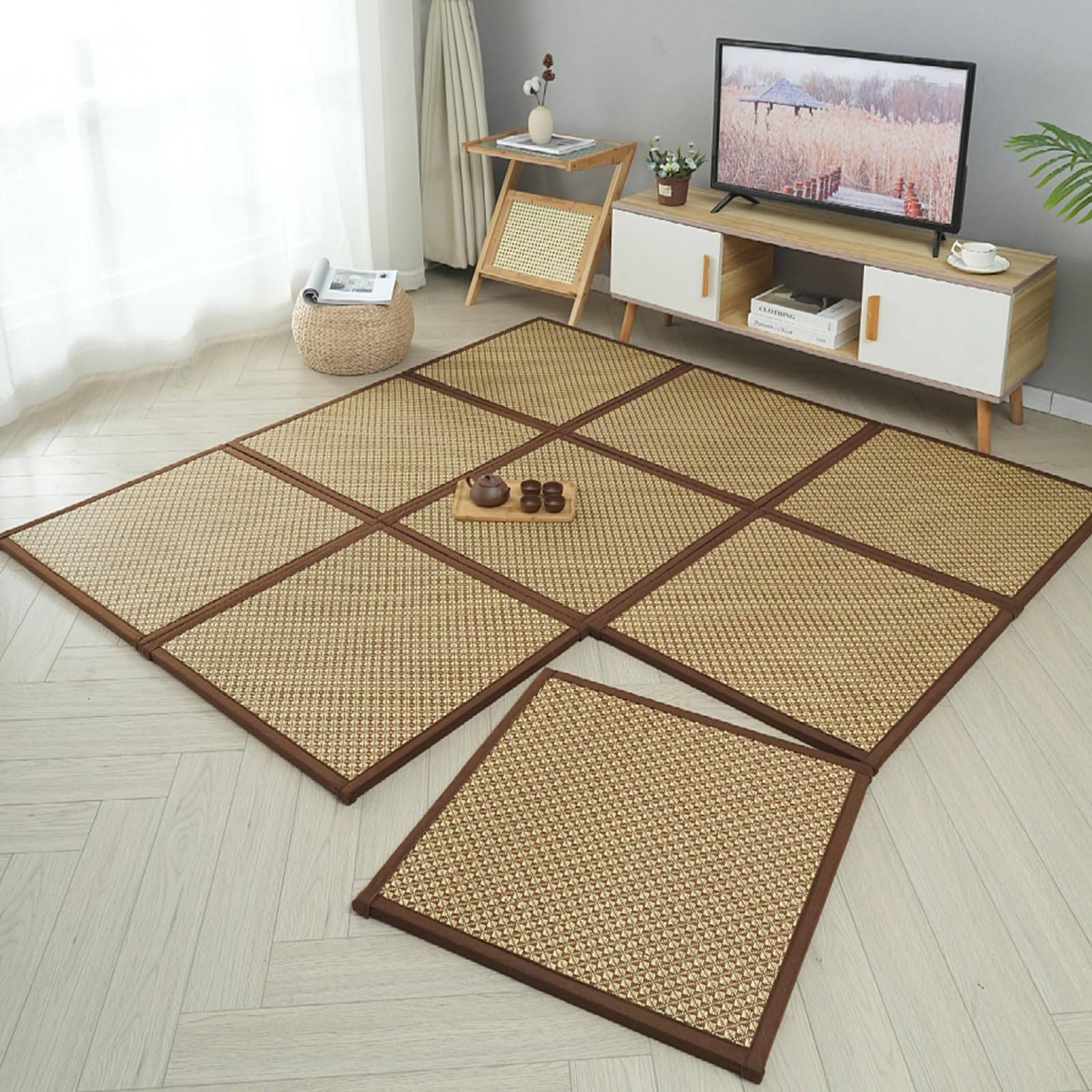 Idéal pour une chambre, Matelas tatami traditionnel japonais,Matelas tatami pliable, une chambre d'amis ou un espace de méditation,Tapis de sol pliable, matelas d'été respirant en rotin naturel(G,60*1